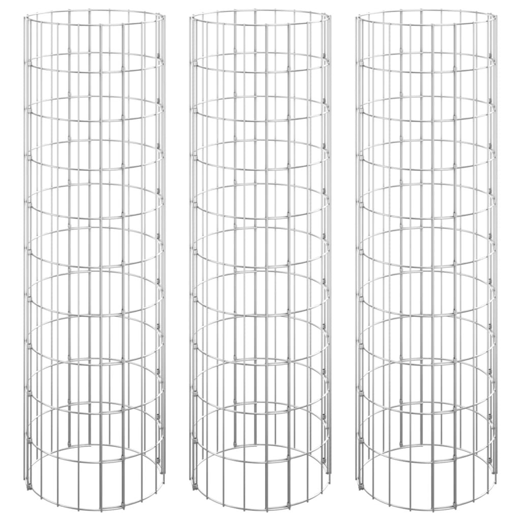 vidaXL Circular Gabion Raised Beds 3 pcs Galvanised Steel Ø30x100 cm