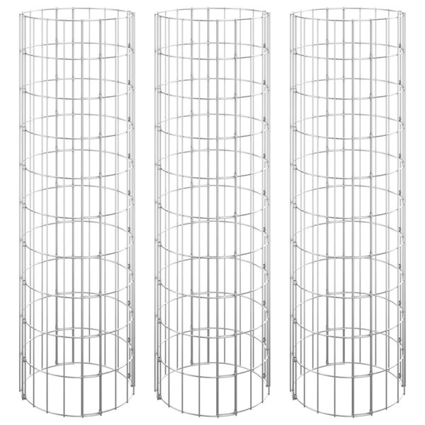 vidaXL Circular Gabion Raised Beds 3 pcs Galvanised Steel Ø30x100 cm