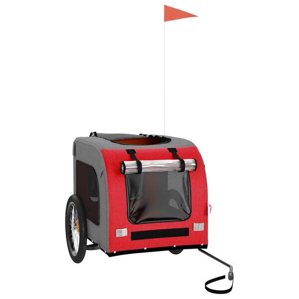 vidaXL Pet Bike Trailer Red and Grey Oxford Fabric&Iron