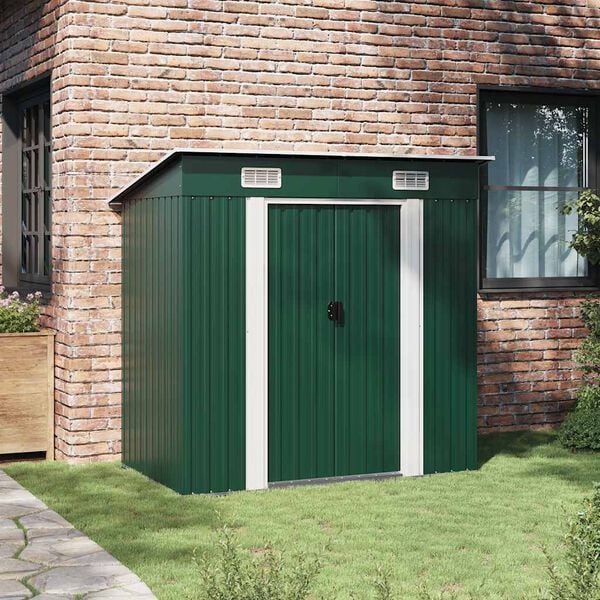 vidaXL Garden Shed Green Metal