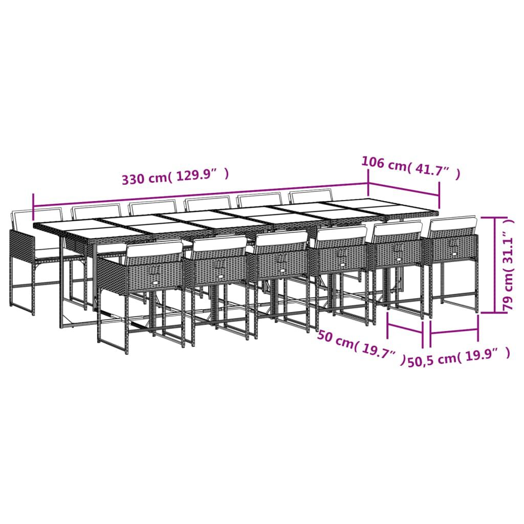 vidaXL 13 Piece Garden Dining Set with Cushions Grey Poly Rattan