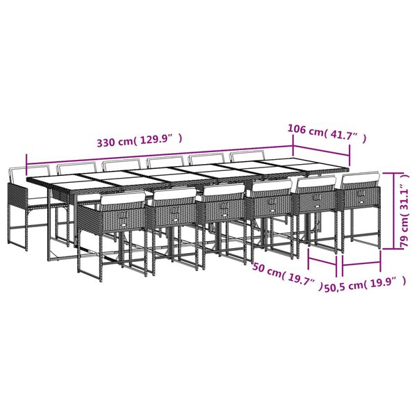 vidaXL 13 Piece Garden Dining Set with Cushions Grey Poly Rattan