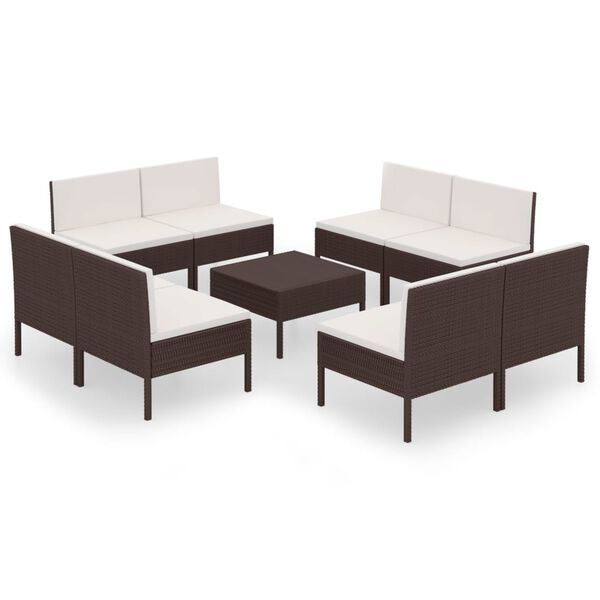 vidaXL 9 Piece Garden Lounge Set with Cushions Poly Rattan Brown