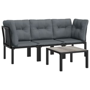 vidaXL 4 Piece Garden Lounge Set Black and Grey Poly Rattan