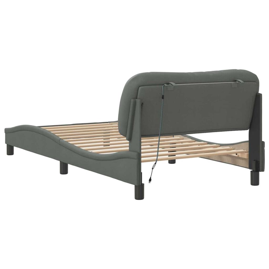 vidaXL Bed Frame with LED without Mattress "Hvar" Dark Grey 100x190 cm Fabric