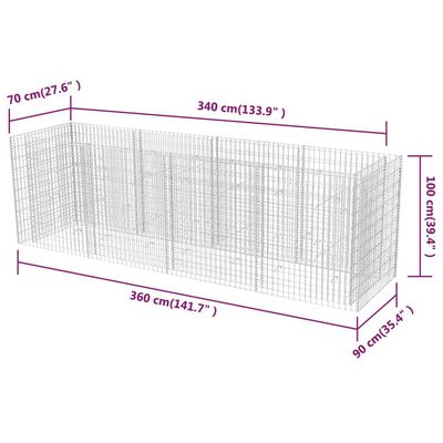 vidaXL Gabion Raised Bed Steel 360x90x100 cm