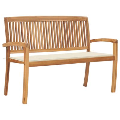 vidaXL Stacking Garden Bench with Cushion 128.5 cm Solid Teak Wood