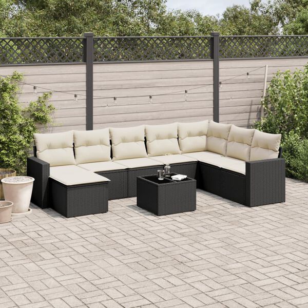vidaXL 9 Piece Garden Sofa Set with Cushions Black Poly Rattan