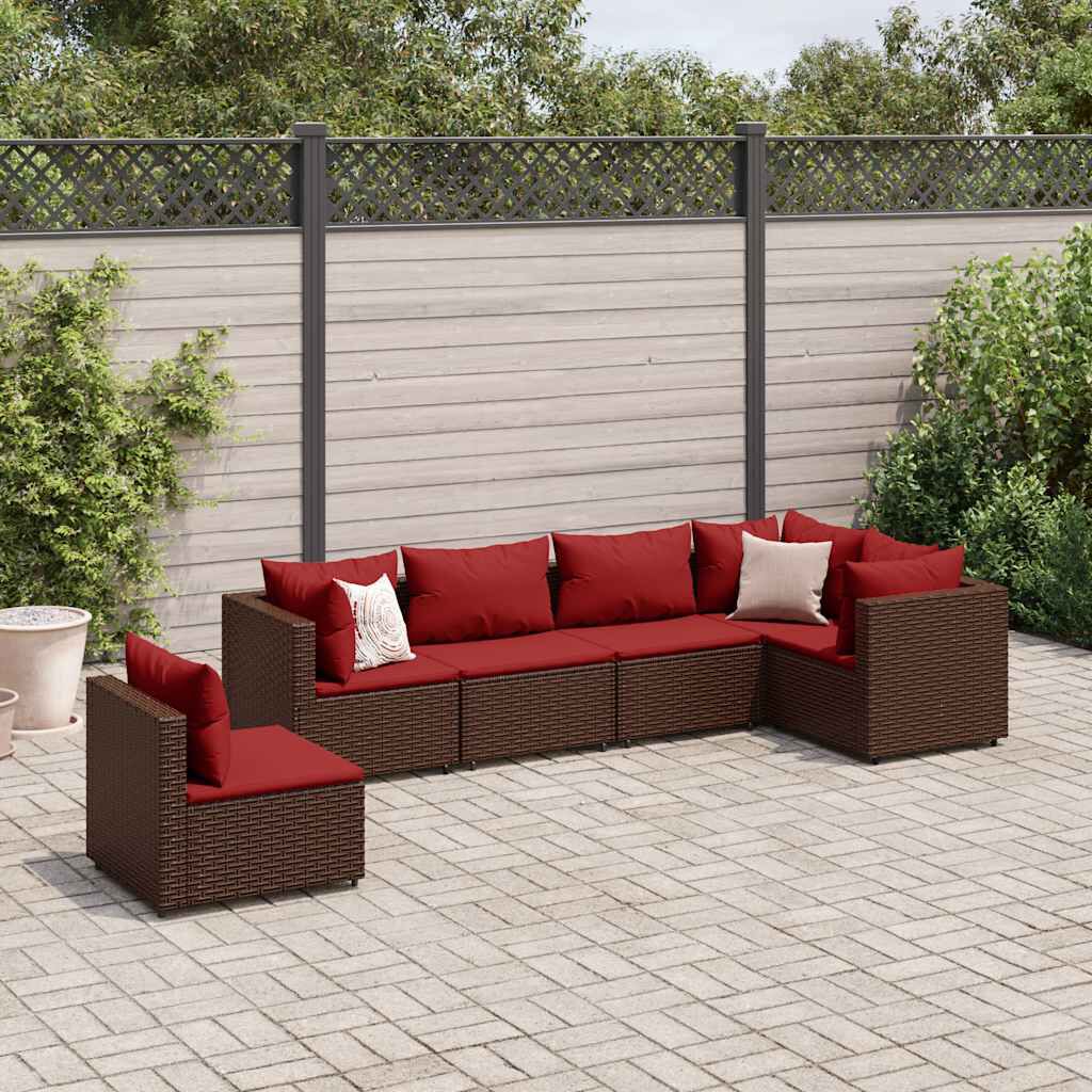 vidaXL 6 Piece Garden Lounge Set with Cushions Brown Poly Rattan