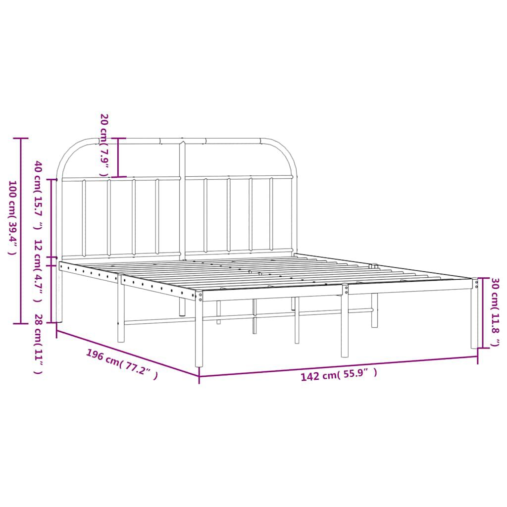 vidaXL Metal Bed Frame without Mattress with Headboard White 135x190cm