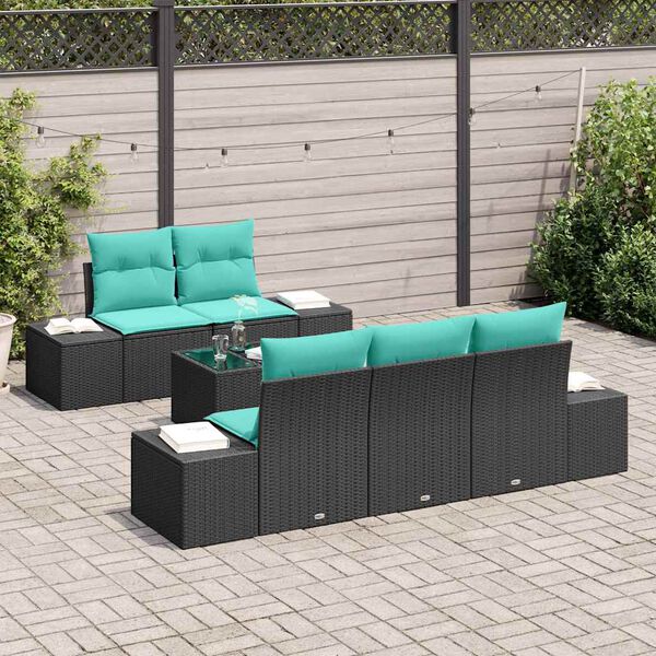 vidaXL Garden Sofa Set 6 pcs Black and Turquoise Poly Rattan