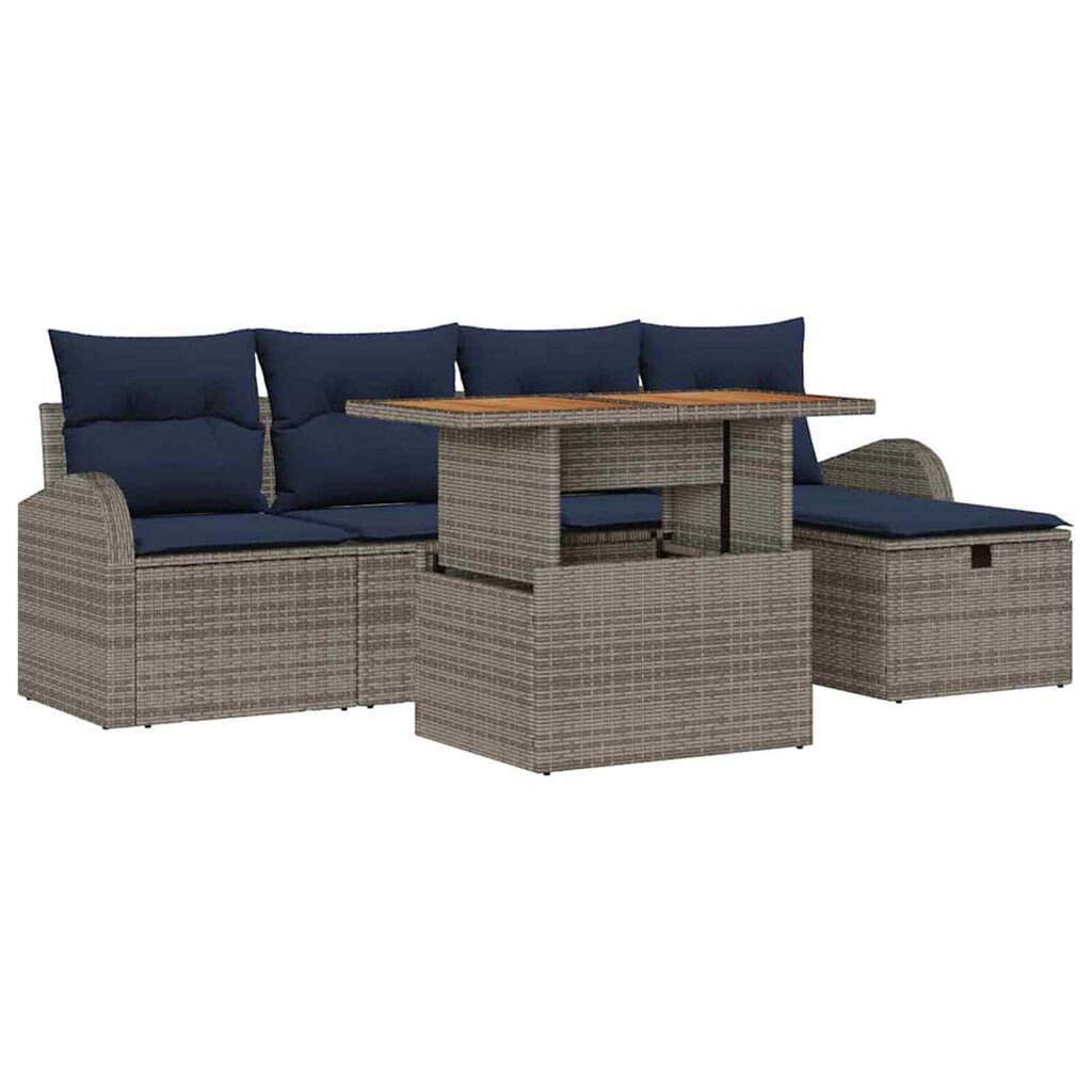 vidaXL Garden Sofa Set with Cushion 6 pcs Grey Poly rattan