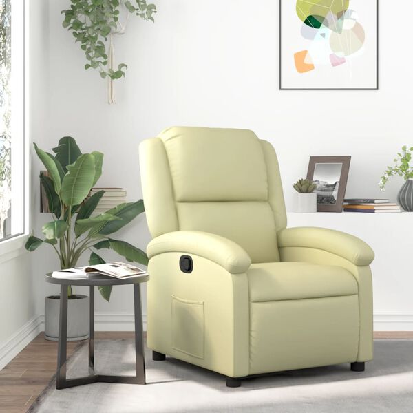vidaXL Recliner Chair Cream Real Leather