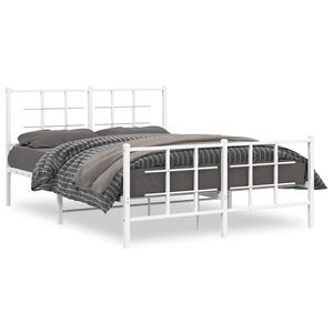vidaXL Metal Bed Frame without Mattress with Footboard White 135x190cm