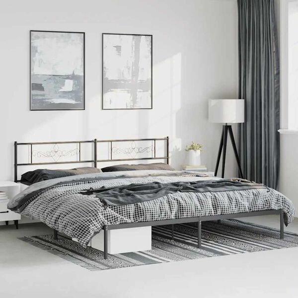 vidaXL Metal Bed Frame without Mattress with Headboard Black 193x203cm