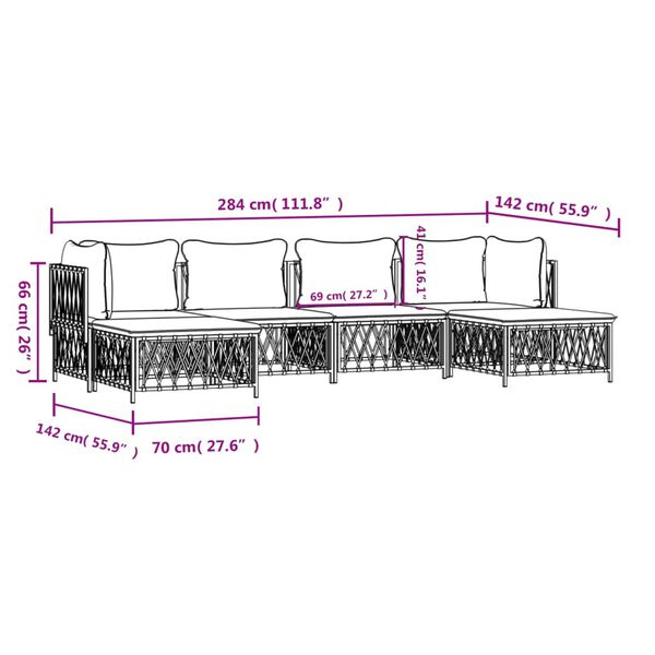 vidaXL 6 Piece Garden Lounge Set with Cushions White Steel