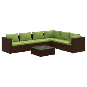 vidaXL 7 Piece Garden Lounge Set with Cushions Poly Rattan Brown