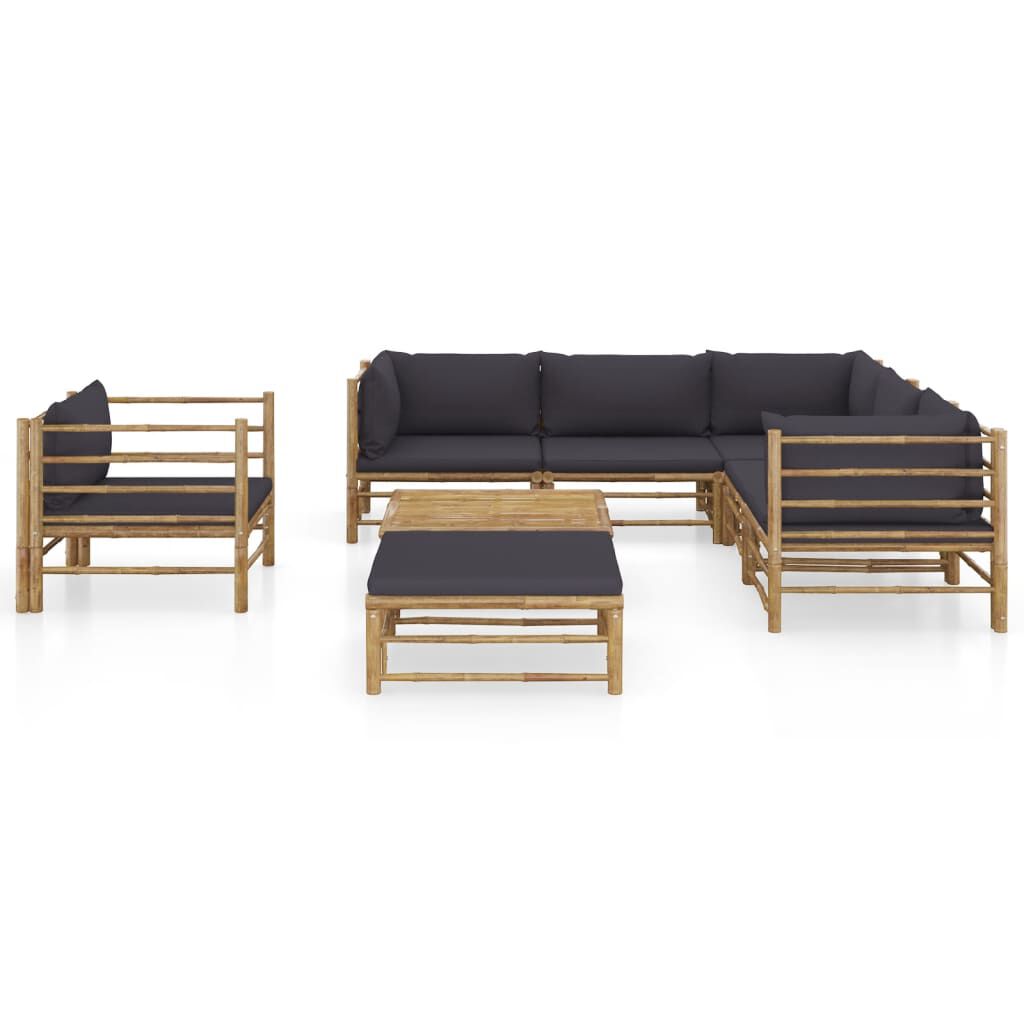 vidaXL 8 Piece Garden Lounge Set with Dark Grey Cushions Bamboo