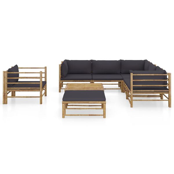 vidaXL 8 Piece Garden Lounge Set with Dark Grey Cushions Bamboo