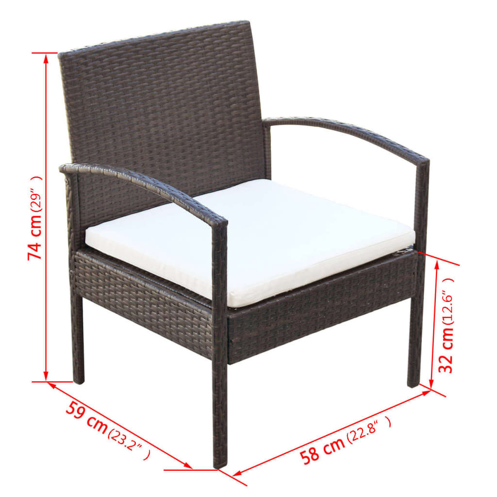 vidaXL 4 Piece Garden Lounge Set with Cushions Poly Rattan Brown