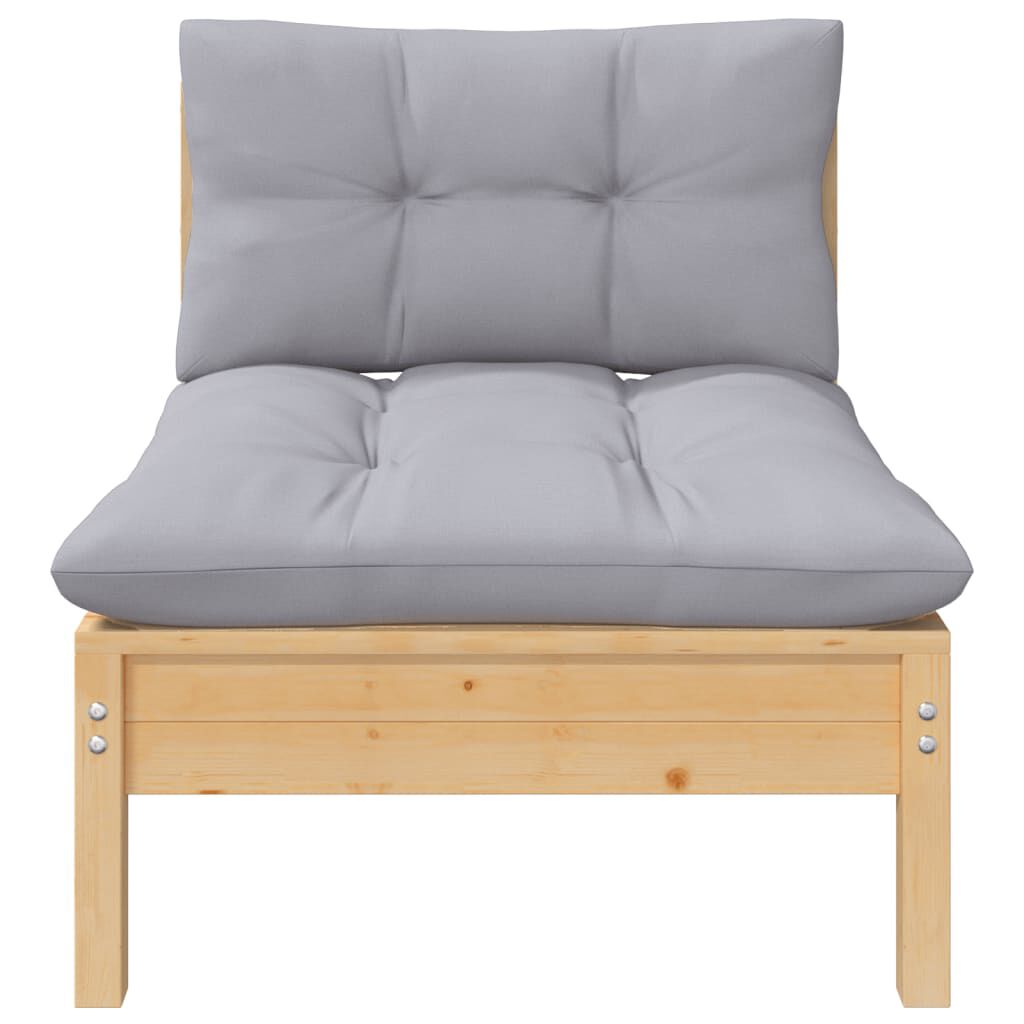 vidaXL 3 Piece Garden Lounge Set with Grey Cushions Solid Pinewood