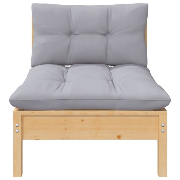 vidaXL 3 Piece Garden Lounge Set with Grey Cushions Solid Pinewood