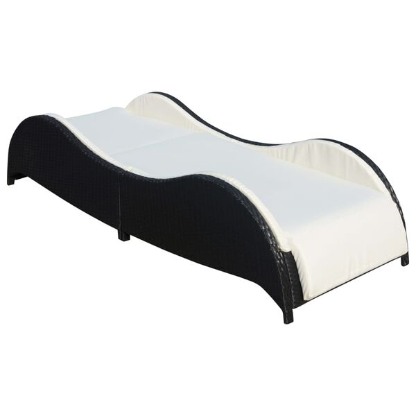 vidaXL Sun Lounger with Cushion Poly Rattan Black