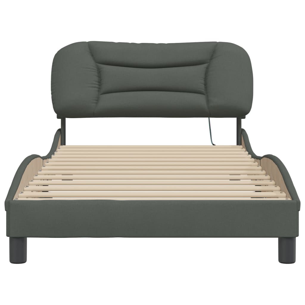 vidaXL Bed Frame with LED without Mattress Dark Grey 100x203 cm Fabric
