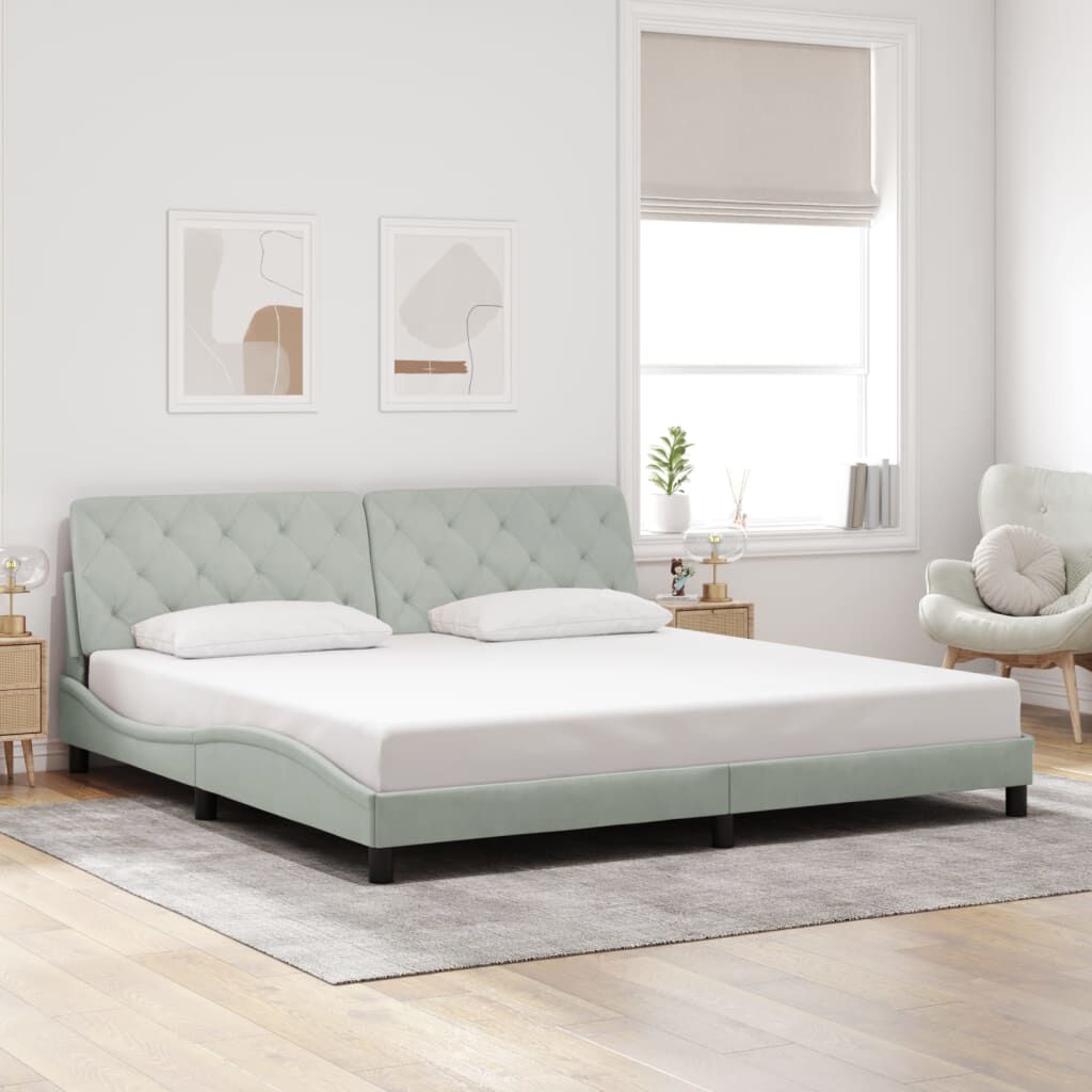 vidaXL Bed Frame with LED without Mattress Light Grey 193x203 cm Velvet