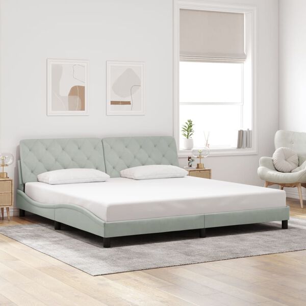 vidaXL Bed Frame with LED without Mattress Light Grey 193x203 cm Velvet