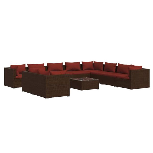 vidaXL 11 Piece Garden Lounge Set with Cushions Brown Poly Rattan