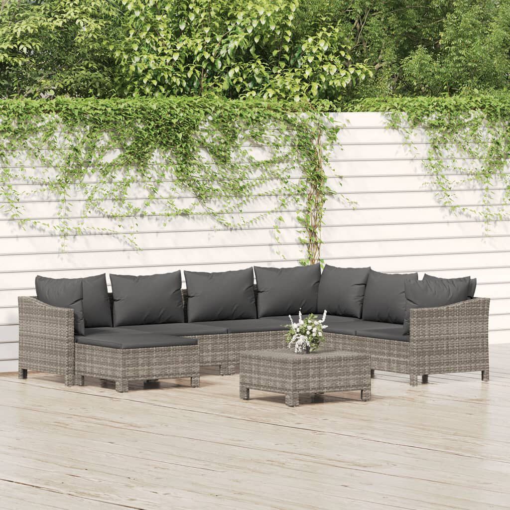 vidaXL 8 Piece Garden Lounge Set with Cushions Grey Poly Rattan