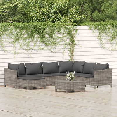vidaXL 8 Piece Garden Lounge Set with Cushions Grey Poly Rattan