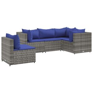 vidaXL 5 Piece Garden Lounge Set with Cushions Grey Poly Rattan