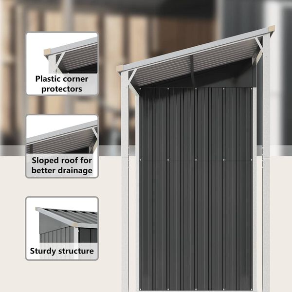 vidaXL Garden Shed with Extended Roof Anthracite 277x107x181 cm Steel