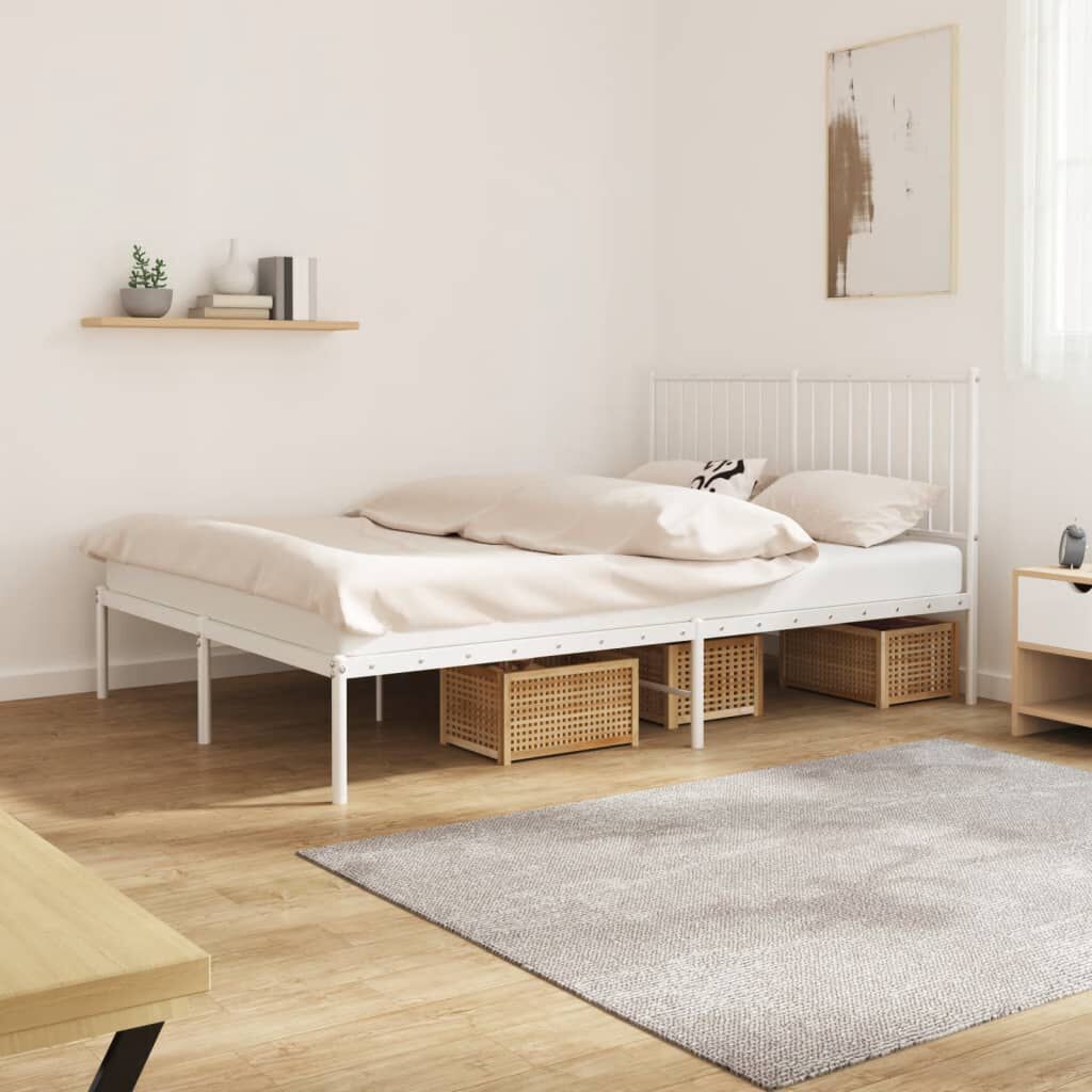 vidaXL Metal Bed Frame without Mattress with Headboard White 135x190cm