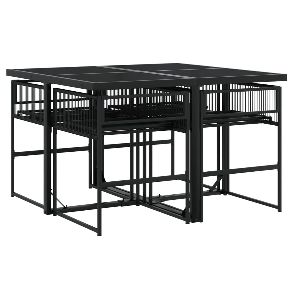 vidaXL 5 Piece Garden Dining Set with Cushions Black Poly Rattan