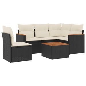 vidaXL 6 Piece Garden Sofa Set with Cushions Black Poly Rattan