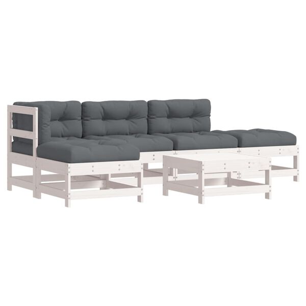 vidaXL 6 Piece Garden Lounge Set with Cushions White Solid Wood