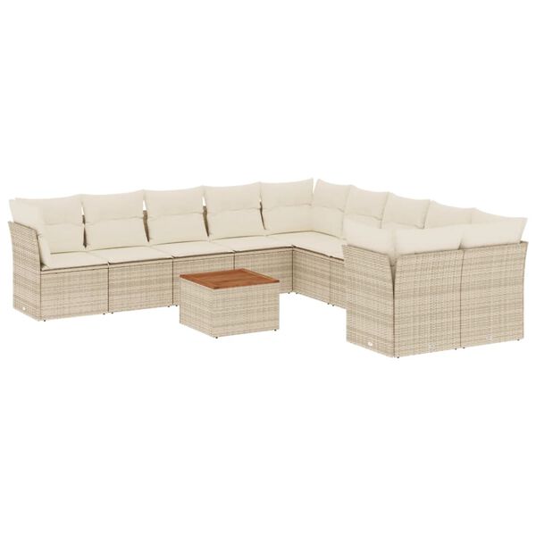 vidaXL 11 Piece Garden Sofa Set with Cushions Beige Poly Rattan