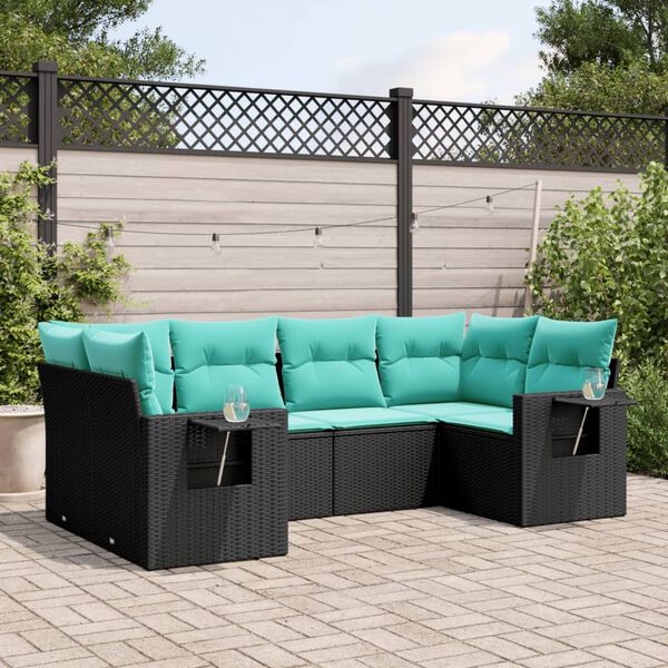 vidaXL 6 Piece Garden Sofa Set with Cushions Black Poly Rattan