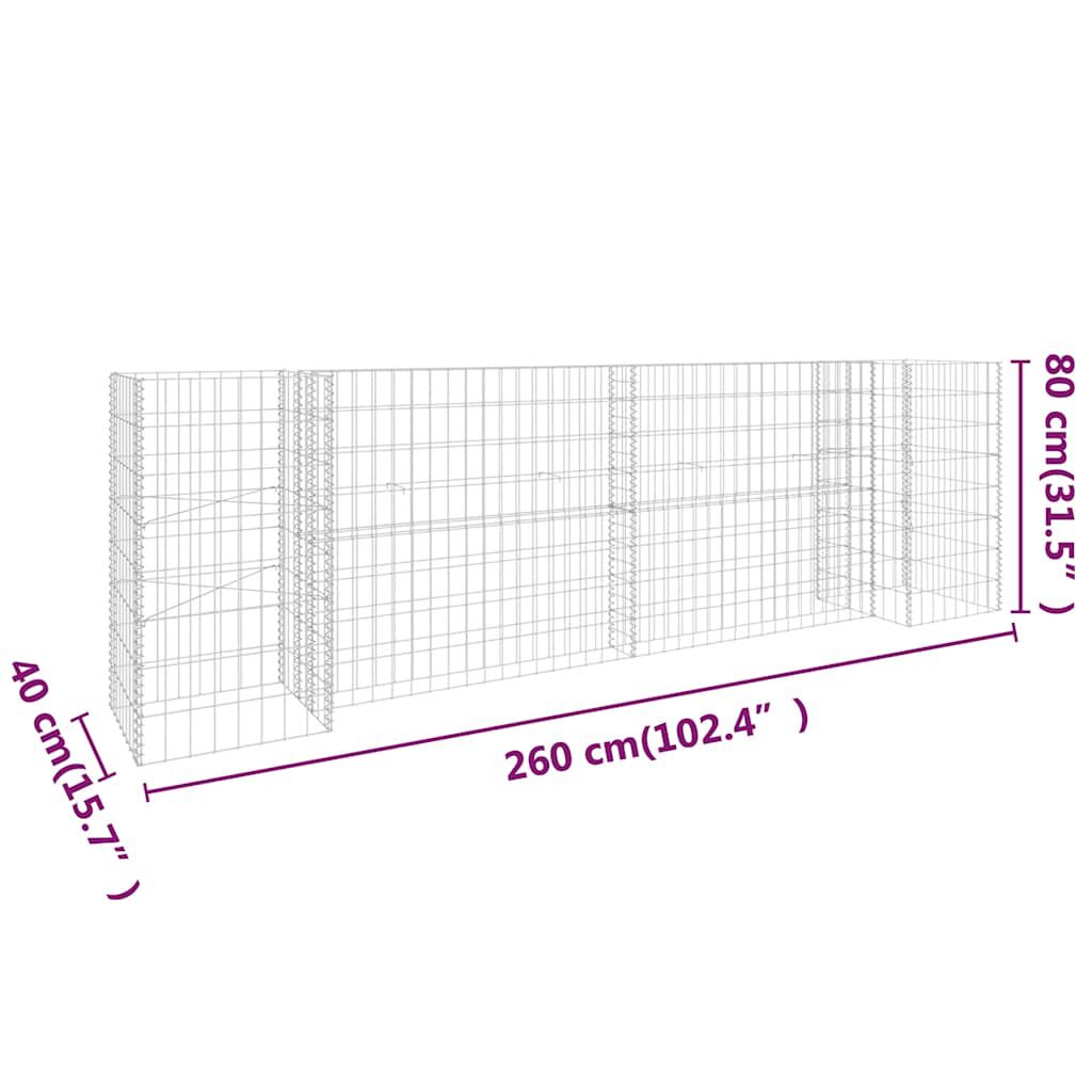 vidaXL H-Shaped Gabion Planter Steel Wire 260x40x80 cm