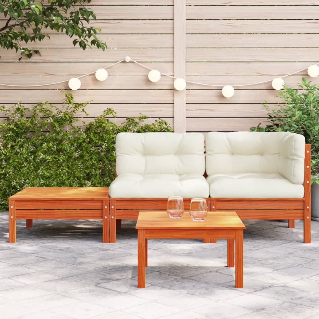 vidaXL Garden Sofa with Cushions and Footstool Solid Wood Pine