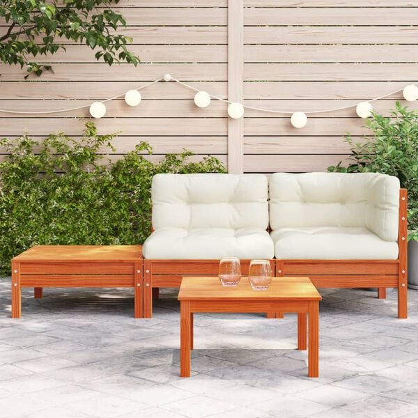 vidaXL Garden Sofa with Cushions and Footstool Solid Wood Pine