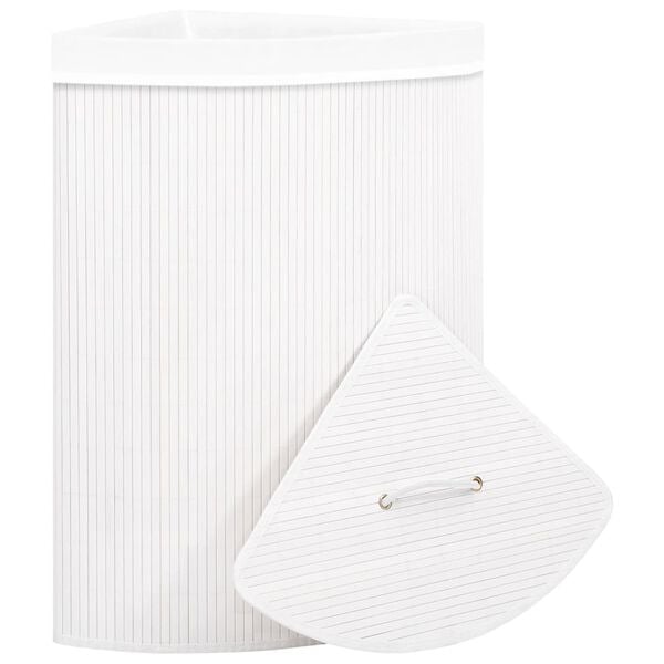 vidaXL Bamboo Corner Laundry Basket White 60 L