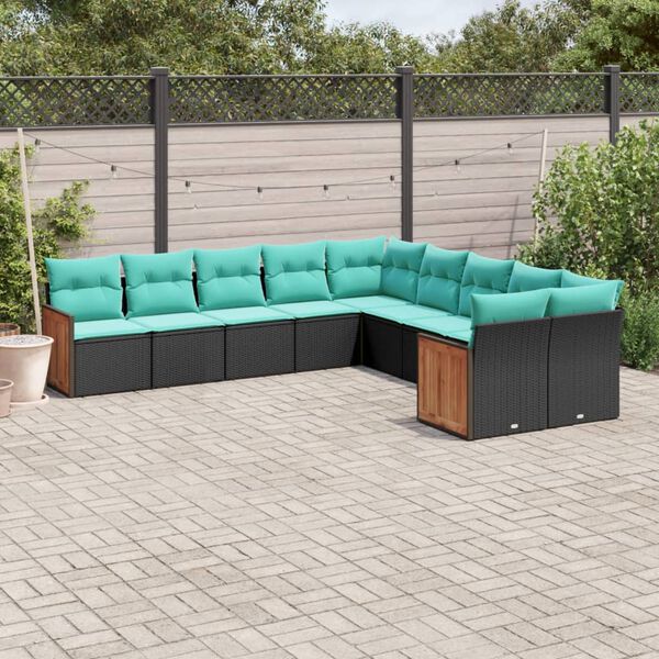 vidaXL 10 Piece Garden Sofa Set with Cushions Black Poly Rattan