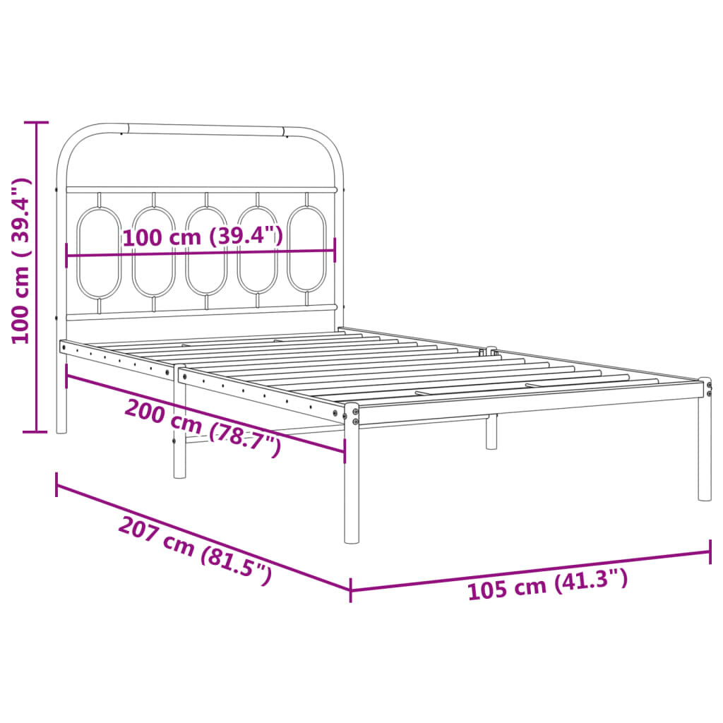 vidaXL Metal Bed Frame without Mattress with Headboard White 100x200cm