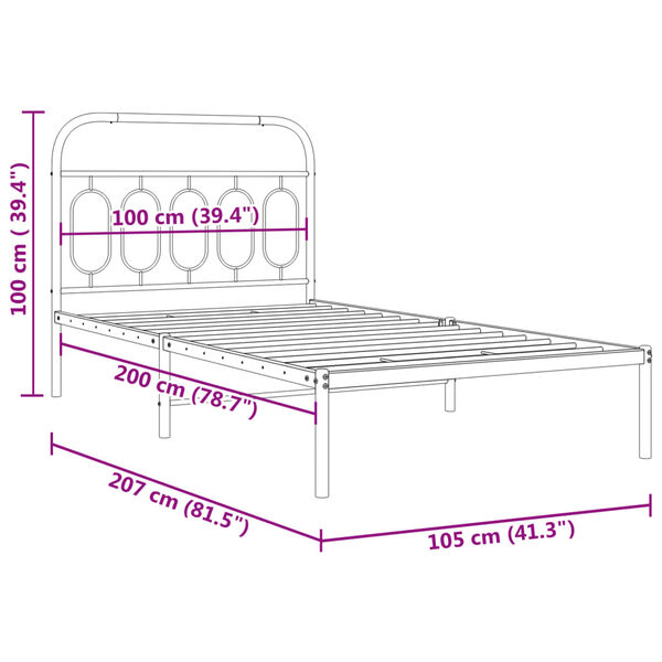 vidaXL Metal Bed Frame without Mattress with Headboard White 100x200cm