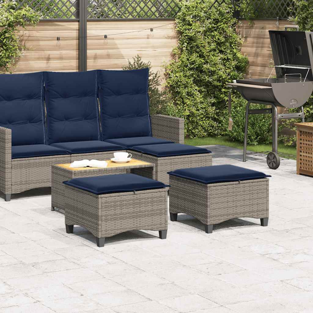 vidaXL Garden Stools with Cushions 2 pcs Grey 55x55x36 cm Poly Rattan