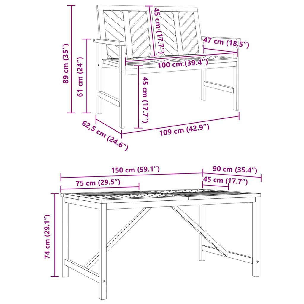 vidaXL Garden Dining Set 3 pcs Brown 150 x 90 x 74 cm